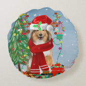 雪のクリスマスプレゼントにラフなコリー犬 ラウンドクッション (裏面)