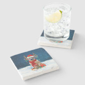 雪のクリスマスプレゼントにローデシアンのリッジバックドッグ ストーンコースター (横)