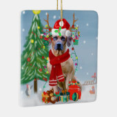 雪のクリスマスプレゼントにローデシアンのリッジバックドッグ セラミックオーナメント (右)