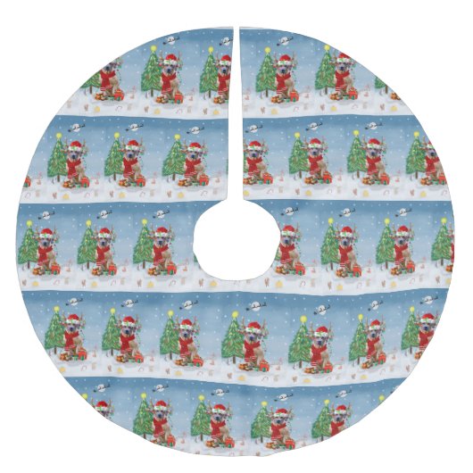 雪のクリスマスプレゼントにローデシアンのリッジバックドッグ ブラッシュドポリエステルツリースカート (正面)