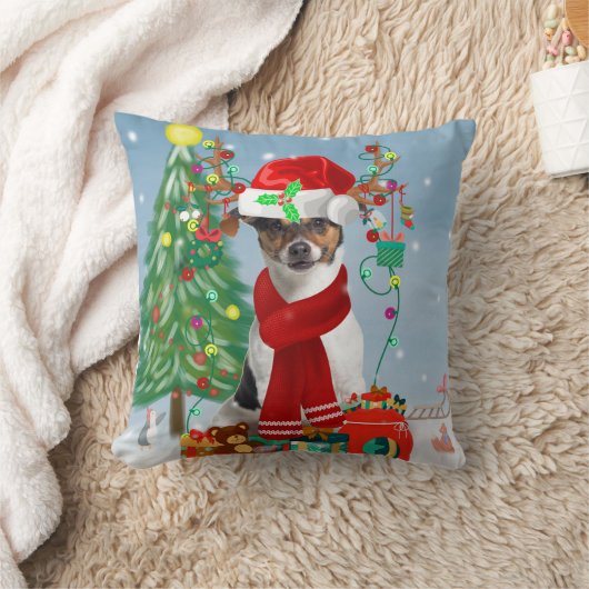雪のクリスマスプレゼントに登場するジャック・ラッセル・テリア犬 クッション (ブランケット)