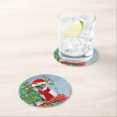 雪のクリスマスプレゼントに登場するジャック・ラッセル・テリア犬 ラウンドペーパーコースター (インサイチュ)