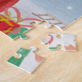 雪のクリスマスプレゼントに黒いドイツの羊飼い犬 ジグソーパズル (側面)