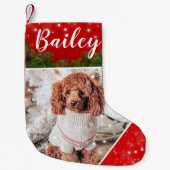 雪のクリスマスペパーソナライズされたット写真ストッキング スモールクリスマスストッキング (正面)