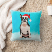 雪のクリスマスホリデーにボストンテリアードッグ クッション (ブランケット)