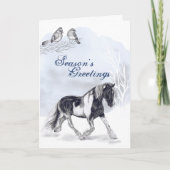 雪のクリスマスホリデーに馬がトロッティング カード (正面)