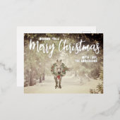 雪のクリスマスホースとリース 箔シーズンポストカード (正面/裏面)