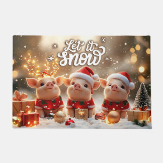雪のクリスマスマット レット・イット・スノー - 祭りのような歓迎メッセージ ドアマット