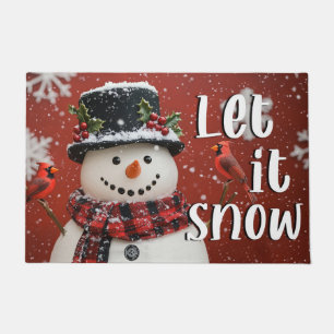 雪のクリスマスマット レット・イット・スノー - 祭りのような歓迎メッセージ ドアマット