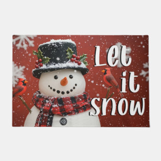 雪のクリスマスマット レット・イット・スノー - 祭りのような歓迎メッセージ ドアマット