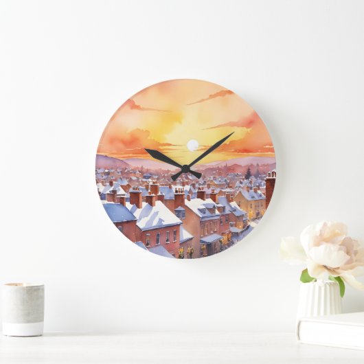 雪のクリスマスモーニングサンライズ ラージ壁時計 (ホーム)