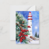 雪のクリスマスライトハウスバジェットミニ ノートカード (正面)