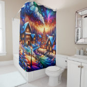 「雪のクリスマスワンダーランド鮮やか – ホリデーアート」 シャワーカーテン (インサイチュ)