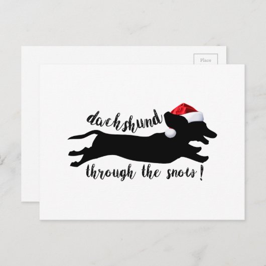 雪のクリスマス休暇を通じてダックスシュント シーズンポストカード (正面/裏面)
