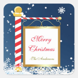 雪のクリスマス北極の標識シール スクエアシール