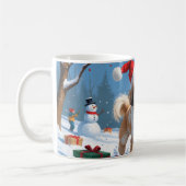 雪のクリスマス帽子をかぶったラサ・アプソ コーヒーマグカップ (左)