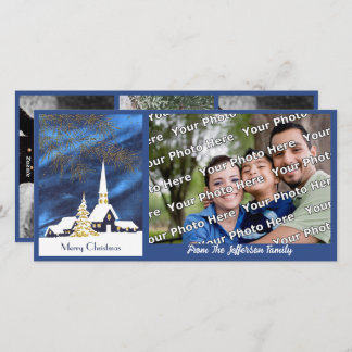 雪のクリスマス教会の写真カード シーズンカード