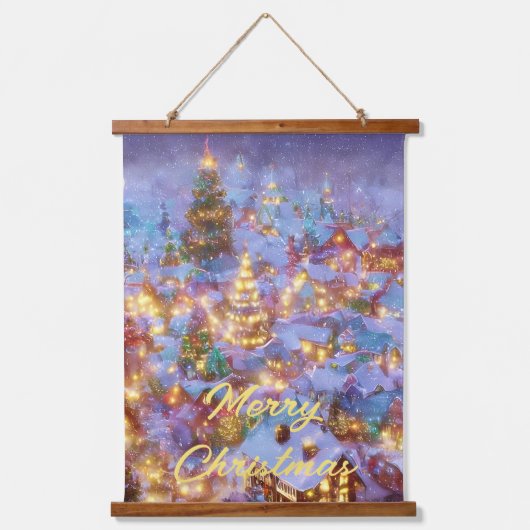 雪のクリスマス村 吊り下げ型タペストリー (正面)