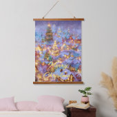 雪のクリスマス村 吊り下げ型タペストリー (寝室)