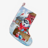 雪のクリスマス犬の家にシベリアのハスキー犬 スモールクリスマスストッキング (正面 (吊り時))