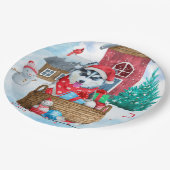 雪のクリスマス犬の家にシベリアのハスキー犬 ペーパープレート (アングル)