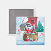 雪のクリスマス犬の家にシベリアのハスキー犬 マグネット (正面/裏面)