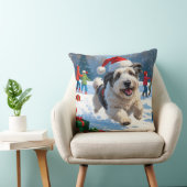 雪のクリスマス走ハットの古い英語シェプドッグの帽子 クッション (椅子)