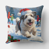 雪のクリスマス走ハットの古い英語シェプドッグの帽子 クッション (裏面)