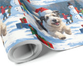 雪のクリスマス走ハットの古い英語シェプドッグの帽子 ラッピングペーパー (ロールコーナー)