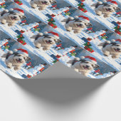 雪のクリスマス走ハットの古い英語シェプドッグの帽子 ラッピングペーパー (角)