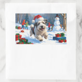 雪のクリスマス走ハットの古い英語シェプドッグの帽子 長方形シール (バッグ)
