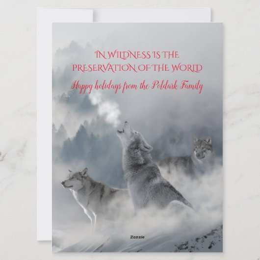雪のクリスマス野生動物の中で荒野オオカミ シーズンカード (裏面)