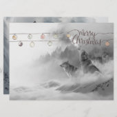 雪のクリスマス野生動物の中で荒野オオカミ シーズンカード (正面/裏面)