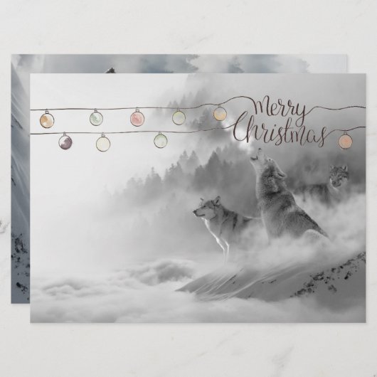 雪のクリスマス野生動物の中で荒野オオカミ シーズンカード (正面/裏面)