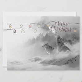 雪のクリスマス野生動物の中で荒野オオカミ シーズンカード