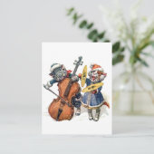 雪のクリスマス音楽を遊んでいる猫 シーズンポストカード (スタンド正面)