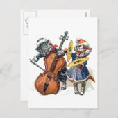 雪のクリスマス音楽を遊んでいる猫 シーズンポストカード (正面/裏面)