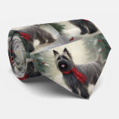 雪のクリスマス スカイテリア犬 ネクタイ (ロール)