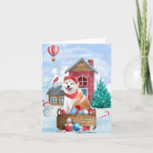雪のクリスマス ドッグハウス 秋田犬 カード (正面)
