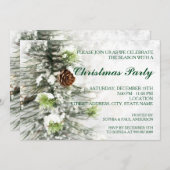 雪のクリスマス パーティーへの招待 - 松ぼっくり 招待状 (正面/裏面)