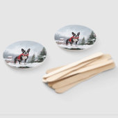 雪のクリスマス ボストンテリア犬 ハンドファン (組立なし)