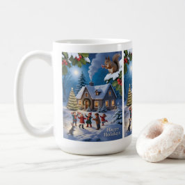 雪のクリスマス 冬の村 コーヒーマグカップ