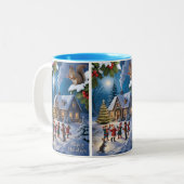 雪のクリスマス 冬の村 ツートーンマグカップ (正面左)