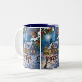 雪のクリスマス 冬の村 ツートーンマグカップ (正面左)