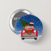 雪のクリスマスThroで偉大なDane犬の車を運転 缶バッジ (正面&裏面)