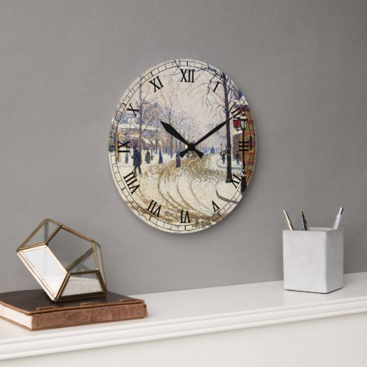 雪のクレシー大通り、パリ ポール・シニャック ラージ壁時計 (オフィス)