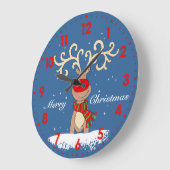 雪のグラフィックのクリスマスの壁時計のトナカイ ラージ壁時計 (傾斜)