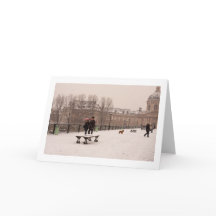 雪のグリーティングカードを介してパリの歩く