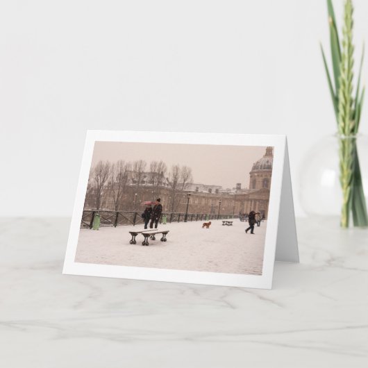 雪のグリーティングカードを介してパリの歩く カード (正面)