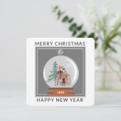 雪のグローブとスキー&スレッドのクリスマス シーズンカード (スタンド正面)